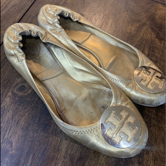 Tory Burch Womens 9 Solid Gold Ballet Flats Rough - Picture 3 of 14